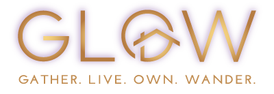 GLOW_logo-website_glow_logo-tagline gold GLOW logo with Gather. Live. Own. Wander.
